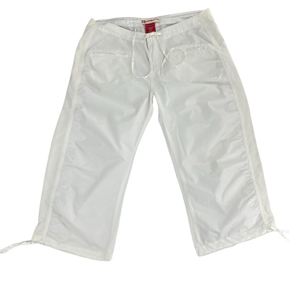 Karma Women's Straight Leg Drawcord Waist & Hem Capri Pants White Size 11